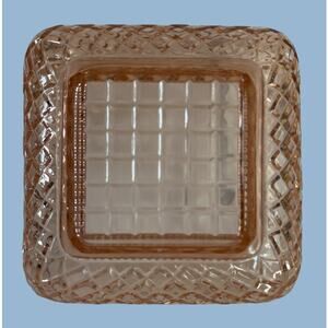 Vtg Pink Depression Glass Square Soap Trinket Dish Girly Cottage Granny Decor